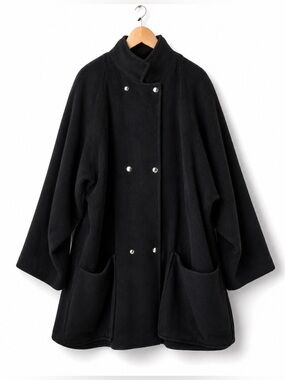 EATON Vintage Coat Double Breasted Ribbed Batwing Black Wool